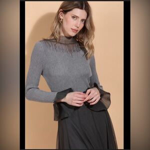 NWT Commense Sheer Mock Neck Knit Peplum Cuff , XL